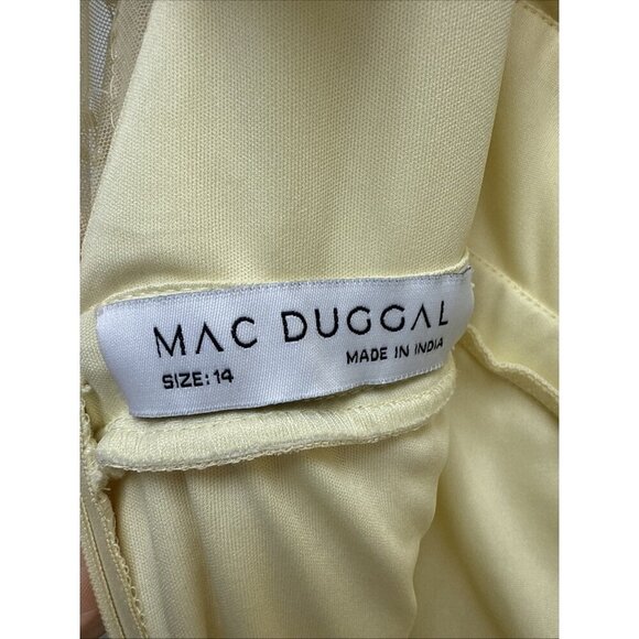 MAC DUGGAL Size 14 Yellow 70274 Embellished Illusion Cap Sleeve Formal Gown $598 - Picture 9 of 11